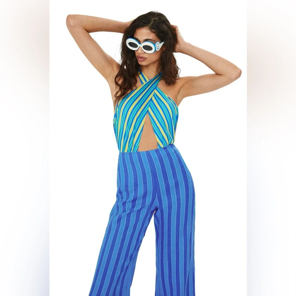 MANGO x Simon Miller Limited Edition | Blue Striped 100% Linen Pants | NWT, Sz 2